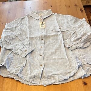 NWT! Easel Cotton Gauze Dusty Blue Button Down Cozy Shirt Size L